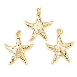 Разноцветный Латунные микро проложить кубического циркония подвески, прелести морская звезда, долговечный, стойки покрытие, без свинца и без кадмия, с целью перехода в кольце, реальный 18 k позолоченный, красочный, 31x25.5x3.5 мм, Перейти кольцо: 5x1 мм, внутренний диаметр: 3 мм