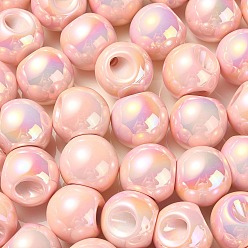 Misty Rose UV Plating Rainbow Iridescent Acrylic Beads, Round, Misty Rose, 18.5x19x19mm, Hole: 4mm