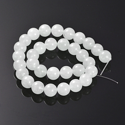 White Natural White Jade Bead Strands, Round, White, 8mm, Hole: 1mm, about 48pcs/strand, 15.3 inch(39cm)