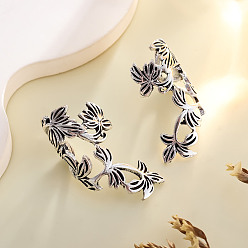 Античное Серебро Кольца-манжеты из сплава в тибетском стиле, лист, античное серебро, 34x15.5 мм