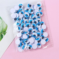 Deep Sky Blue Plastic Doll Craft Activities Eyeball Moving Eyes, with Back Adhesive Stickers, Flat Round with Eyelash, Deep Sky Blue, 10mm, 120pcs/bag