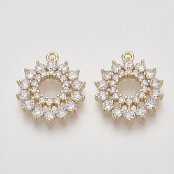 Real 18K Gold Plated Brass Micro Pave Cubic Zirconia Pendants, Flower, Clear, Nickel Free, Real 18K Gold Plated, 20.5x18x5mm, Hole: 1.5mm