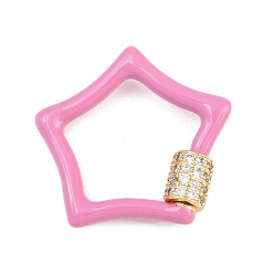 Pink Застежки-карабины с микропаве из прозрачного кубического циркония в форме звезды, с эмалью, долгоиграющий, стойки покрытие, без свинца и без кадмия, розовые, 23x25x2 мм