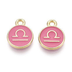 Весы Подвески из сплава и эмали, плоский круглый и двенадцать созвездий, золотой свет, Весы, 13.5x10.5x1.5 мм, отверстие : 1.6 мм