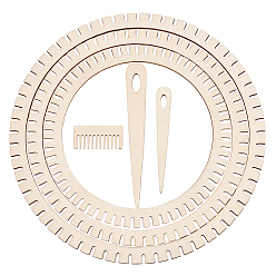 Цвет Древесины Наборы деревянных круговых ткацких станков в форме шестерни, с гребешком и каплевидными иглами, деревесиные, 25.5~260x15.5~260x3~3.5 мм, 6 шт / комплект