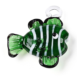 Зеленый Подвески лэмпворк ручной работы, рыбы прелести, зелёные, 35.5~39x32.5~38x11~12 мм, отверстие : 3.5~3x3.5~5 мм