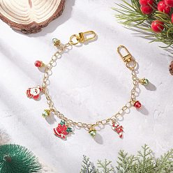 Красный Эмалированный сплав Санта-Клауса, рождественский колокольчик, подвеска в виде леденца, латунный тросик, кошелек с декоративной цепочкой, с поворотными застежками сплава, золотые, красные, 321 мм