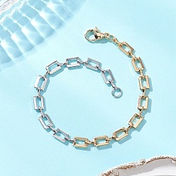 Золотой & Цвет Нержавеющей Стали Латунь цепи браслеты, прямоугольные, с 304 нержавеющей стали, золотые и нержавеющая сталь цвет, 7.24 дюйм (18.4 см)