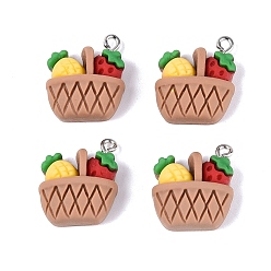 Other Fruits Непрозрачные подвески смолы, мультяшные подвески с железными петлями платинового цвета, фрукты, 18x17x7 мм, отверстие : 2 мм