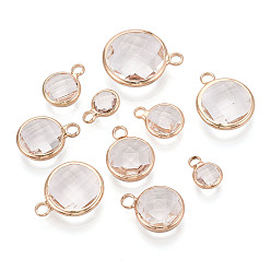 Прозрачный Латунь стекло кулоны, плоско-круглые, граненые, прозрачные, 9.5~18x6.5~14.5x3~6 мм, отверстие : 1.8~2.2 мм