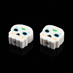 Medium Sea Green Handmade Polymer Clay Beads, Skull, Medium Sea Green, 8.5~12x8.5~10.5x4~5mm, Hole: 1.4~1.6mm