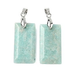 Амазонит Граненые подвески из натурального амазонита, прямоугольные подвески с латунными дужками платинового оттенка, 25x13x4 мм, отверстие : 5x4 мм
