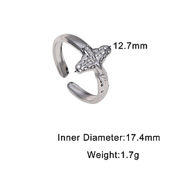 Stainless Steel Color 304 Stainless Steel Open Cuff Rings, Cross, Stainless Steel Color, Inner Diameter: 17.4mm