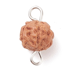 Saddle Brown Undyed Natural Rudraksha Connector Links, with Platinum Tone Iron Finding, Round, Saddle Brown, 14~15x7.5~8mm, Hole: 1.5~2mm