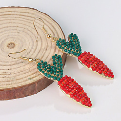 Оранжево-Красный Пасхальные серьги-подвески из сплава и стекла, морковь, золотые, оранжево-красный, 66x20 мм