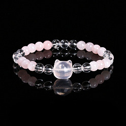 Розовый Кварц Натуральный розовый кварц круглые бусины растягивать браслеты, форма кошки, внутренний диаметр: 2-1/8 дюйм (5.5 см)