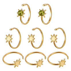 Настоящее золото 18K 6шт. солнца 304 компоненты кольца манжеты из нержавеющей стали, круглая оправа для кольца, ионное покрытие (ip), реальный 18 k позолоченный, лоток : 4 мм, 8.8 мм, внутренний диаметр: 18 мм