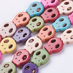 Turquoise Synthétique Perles synthétiques turquoise brins, crane, teint, colorées, 15x13x4mm, Trou: 1mm, Environ 25 pcs/chapelet, 14.76 pouce (37.5 cm)