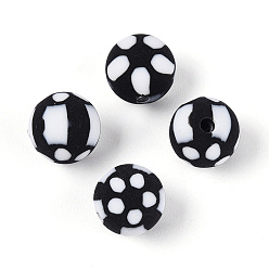 Черный Бусины из полимерной глины , футбол, чёрные, 8 мм, отверстие : 1.8~2 мм