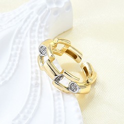 Настоящее золото 18K Латунные кольца-манжеты с микропаве и прозрачным цирконием для женщин, без кадмия и без свинца, колонка, реальный 18 k позолоченный, 7.5 мм, внутренний диаметр: регулируемый