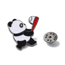 Baseball Sports Theme Panda Enamel Pins, Gunmetal Alloy Brooch for Backpack Clothes, Baseball, 28x30mm