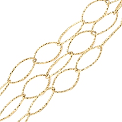 Золотой Ионное покрытие (ip) 304 Цепи из текстурированной нержавеющей стали с конским глазом, пайки, с катушкой, золотые, 20x10x1 мм, около 16.40 футов (5 м) / рулон