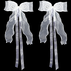 Белый Кружевные броши-бантики для одежды, с пластиковой жемчужины, белые, 470x185x19 мм