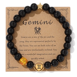 Близнецы Двенадцать созвездий, натуральный черный камень, круглые эластичные браслеты из бисера для женщин и мужчин, Близнецы, внутренний диаметр: 2-3/8 дюйм (6 см)
