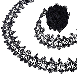 Black Flower Pattern Polyester Lace Edge Trim Ribbon, for Cloth Dress Sewing Accessories, Black, 1-5/8 inch(41mm)