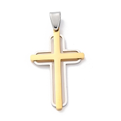 Золотой & Цвет Нержавеющей Стали 304 подвески из нержавеющей стали, крест прелести, ионное покрытие (ip), золотые и нержавеющая сталь цвет, 43.5x25.5x2.5 мм, отверстие : 4x6.7 мм
