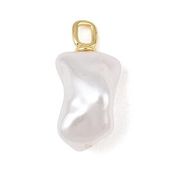 Real 18K Gold Plated Brass & ABS Plastic Imitation Pearl Pendants, Nuggets Charm, Cadmium Free & Lead Free, Real 18K Gold Plated, 22x10.5x12mm, Hole: 3x2mm