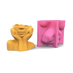 Ярко-Розовый Абстрактное искусство, держащее лицо, ваза, сделай сам, пищевые силиконовые формы, формы для литья смолы, для уф-смолы, изготовление изделий из эпоксидной смолы, ярко-розовый, 97x85x122 мм