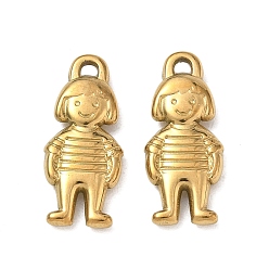 Real 18K Gold Plated 304 Stainless Steel Pendants, Girl with Striped Shirt Charms, Ion Plating(IP), Real 18K Gold Plated, 23x10x3mm, Hole: 2x1.8mm