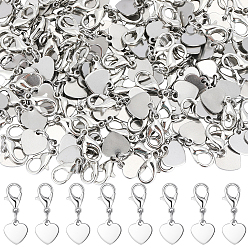 Платиновый & Цвет Нержавейки 100шт. сердце 201 подвесные украшения из нержавеющей стали, с цинковым сплавом застежками омаров коготь, платины и нержавеющая сталь цвет, 24.5 мм