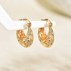 Цветок Латунные полые серьги-кольца, золотые, цветок, 23x20 мм