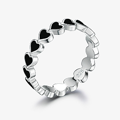 Черный Платиновое родиевое покрытие 925 серебряные кольца на палец в форме сердца, с эмалью, чёрные, внутренний диаметр: 16 мм
