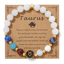Телец Эластичные браслеты с круглыми драгоценными камнями и бисером созвездия для женщин и мужчин, Телец, 7-1/2 дюйм (19 см)