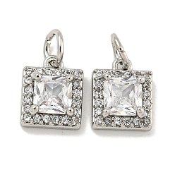 Платина Латунные микропаве прозрачные подвески с фианитом, без кадмия, без никеля и без свинца, с целью перехода в кольце, квадратный, платина, 10x8x4 мм, отверстие : 3 мм