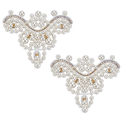 Белый 2шт. треугольные жемчужины из АБС-пластика со стеклянными бусинами, пришитые аппликации, швейные украшения, белые, 90x110x9.5 мм