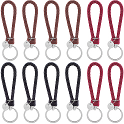 (52) Непрозрачная лаванда 12 шт. 3 цвета вязальные брелки из искусственной кожи, брелки на запястье, с кольцами для ключей из сплава с платиновым покрытием, разноцветные, 12.5x3.2 см, 4 шт / цвет