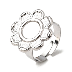 Нержавеющая Сталь Цвет Регулируемые 304 открытые манжетные кольца из нержавеющей стали, настройки кольца чашки безеля, цветок, не тускнеет, цвет нержавеющей стали, лоток : 8 мм, внутренний диаметр: 18 мм, Цветок: 19.5 мм