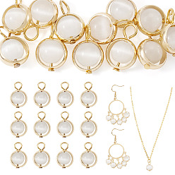 Белый 12 шт. круглые подвески из латуни и стекла с имитацией кошачьего глаза, с 304 петлями из нержавеющей стали, золотые, белые, 12.1 мм, отверстие : 2.2 мм