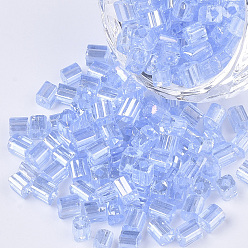 Васильковый 6/0 стакан бисер, прозрачные цвета радуги, квадратное отверстие, кубические, васильковый, 6/0, 3~5x3~4x3~4 мм, отверстия: 1.2~1.4 мм, около 4500 шт / мешок