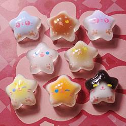 (52) Непрозрачная лаванда Светящиеся кабошоны из прозрачной смолы, кот в форме звезды, светится в темноте, разноцветные, 21x23x10 мм