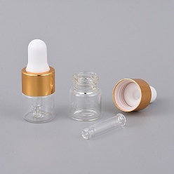 Clear Empty Glass Dropper Bottles, for Essential Oils Aromatherapy Lab Chemicals, Clear, 38x16mm, Capacity: 1ml