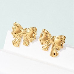 Настоящее золото 14K 304 из нержавеющей стали серьги, ионное покрытие (ip), бантом, реальный 14 k позолоченный, 22.5x24.5 мм