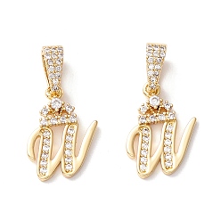 Letter W Кулоны из экологически чистой латуни с микропаве и кубическим цирконием, долговечный, реальный 18 k позолоченный, без кадмия и без свинца, буквы, буква.w, 16~20x7~11.5x1.5~2.2 мм, отверстие : 6.5x3.5 мм