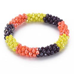 Желтый Плетеный эластичный браслет крючком из стеклянных бусин, женские украшения ручной работы непель, желтые, внутренний диаметр: 1-5/8 дюйм (4.2 см)