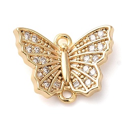 Настоящее золото 18K Шармы-соединители из латуни с микропаве из прозрачного кубического циркония, без кадмия, без никеля и без свинца, ссылки бабочки, реальный 18 k позолоченный, 10x14x4.5 мм, отверстие : 1.2 мм