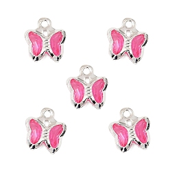 Ярко-Розовый Латунь стекло амулеты, бабочка, долговечный, без кадмия и без свинца, граненые, серебряные, ярко-розовый, 8.5x7x2 мм, отверстие : 1 мм